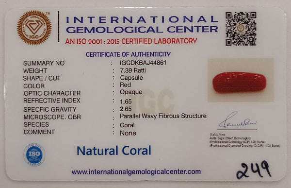 NaturalRed Coral | Certified| Capsule CutGemstone Summary No. IGCDKBAJ44861 image 2