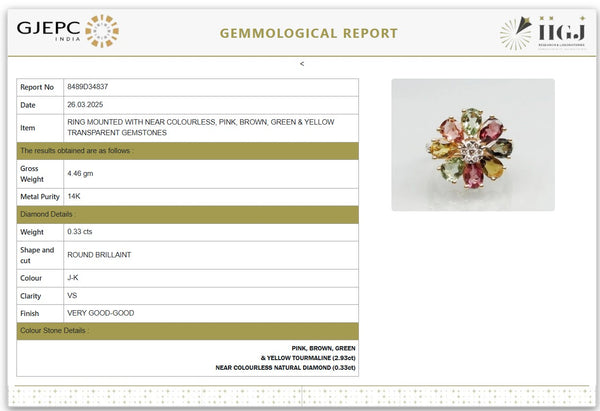 Exquisite Natural Tourmaline & Diamond Ring in 14K Gold image 3