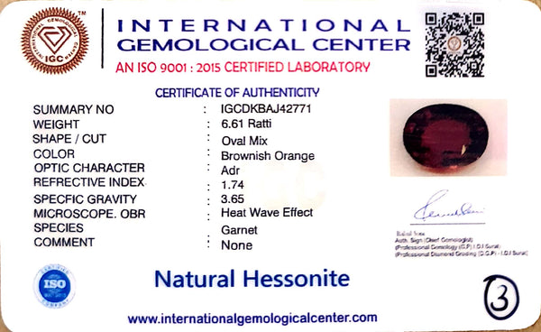 Natural Hessonite (Gomed) | Oval Mix Cut | IGC Certified Certificate Number: IGCDKBAJ42771 image 2