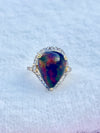 Elegant Natural Black Opal in Pear Shape with Diamonds in 14K Gold Ring image 0