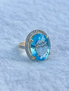 Stunning Natural Oval Shape Blue Topaz & Diamond Cocktail Ring in 14K Gold image 0
