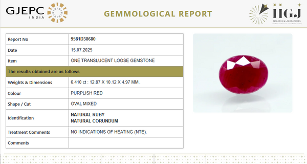 Natural Purplish Red Ruby | Certified Unheated | Oval Mixed Cut Report No. 9581D38680 image 1