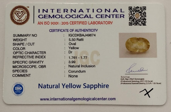 Natural Yellow Sapphire | Oval Cut | IGC Certified No.: IGCDKBAJ49674 image 2