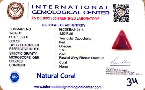 Natural Italian Red Coral | Certified Triangular Cabochon Moonga | Untreated Gemstone IGCDKBAJ42418 image 1