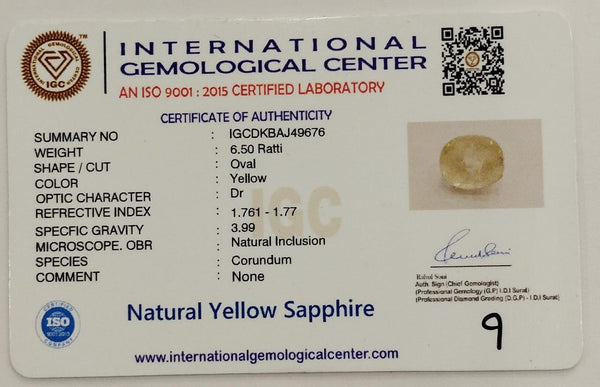 Natural Yellow Sapphire | Oval Cut | IGC Certified No.: IGCDKBAJ49676 image 2