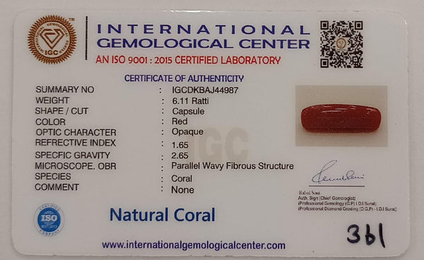 NaturalRed Coral | Certified| Capsule CutGemstone Summary No. IGCDKBAJ44987 image 2