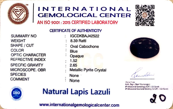 Natural Lapis Lazuli | Oval Cabochon | Govt. Lab Certified Certificate No.: IGCDKBAJ42522 image 2