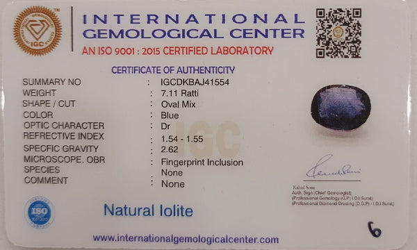 Natural Iolite| Govt. Lab Certified | Oval Mix |Blue withCertificate No.: IGCDKBAJ41554 image 2