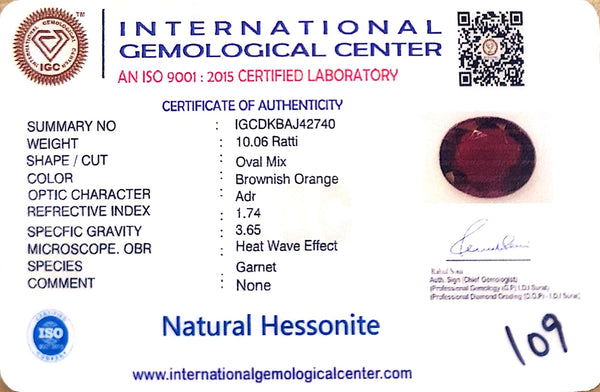 Natural Hessonite Garnet | Brownish Orange | Oval Mixed CutCertified Certificate No.: IGCDKBAJ42740 image 2