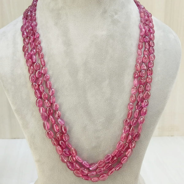 Natural Ruby Tumble Threeline Beaded Necklace image 1