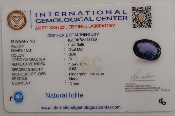 Natural Iolite| Govt. Lab Certified | OvalMix |Blue withCertificate No.: IGCDKBAJ41539 (Copy) image 2