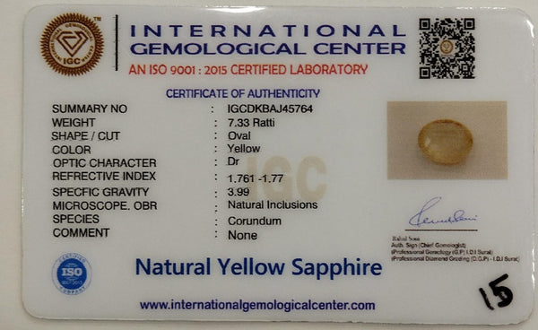 Natural Yellow Sapphire | Oval Cut | IGC Certified No.: IGCDKBAJ45764 image 2