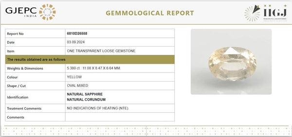 Certified Natural Yellow Sapphire (Pukhraj) – 5.38 Carat / 5.97 Ratti | Untreated | Oval Mixed Cut | GJEPC IGJ Certified | 6810D26558 image 1