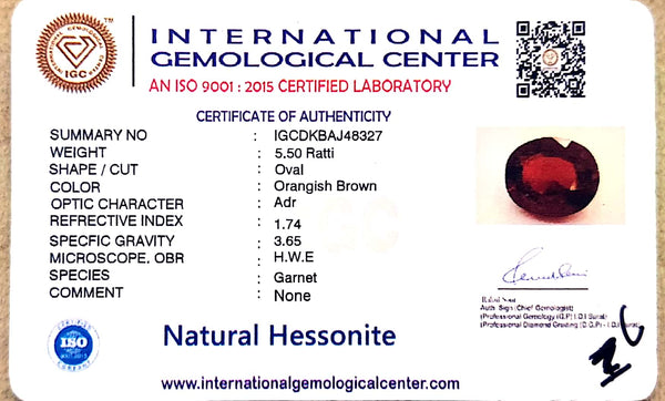 Natural Hessonite (Gomed) | Oval Cut | IGC Certified Certificate Number: IGCDKBAJ48327 image 2