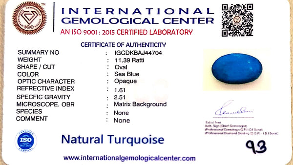 Natural Turquoise | Sea Blue | Oval Cabochon | Certified | Matrix BackgroundCertificate No.: IGCDKBAJ44704 image 2