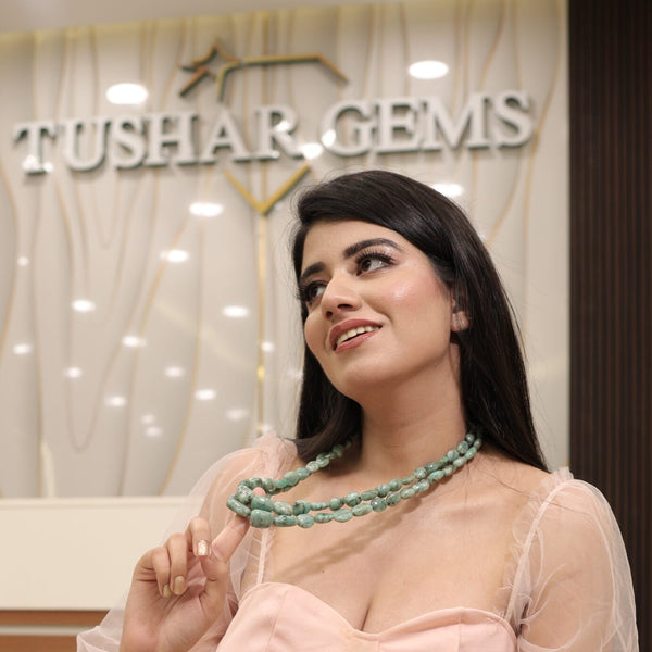 Natural Emerald 2 Line Necklace: A Statement of Grace and Timeless Beauty-EN03 image 2