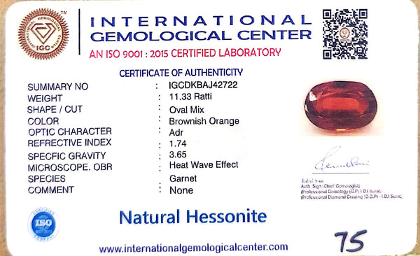 Natural Hessonite Garnet | Brownish Orange | Oval Mix Certificate No.: IGCDKBAJ42722 image 2