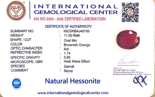Natural Hessonite Garnet | Oval Mix | Brownish Orange Certificate No.: IGCDKBAJ42735 image 2