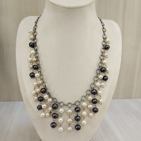 Natural pearl necklace with silver coated alloy – Tushar Gems