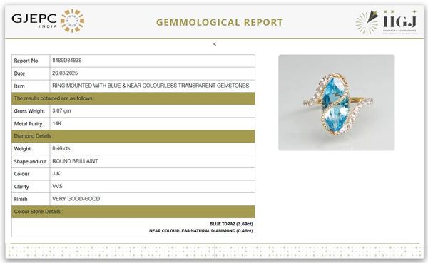 Elegant Natural Blue Topaz in Marquise Shape with Diamonds in 14K Gold Ring image 2