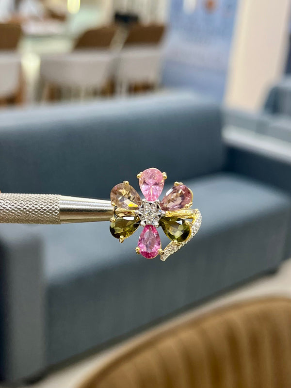 Radiant Tourmaline & Diamond Ring in 14K Gold image 1