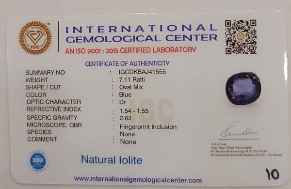 Natural Iolite| Govt. Lab Certified | OvalMix |Blue withCertificate No.: IGCDKBAJ41555 (Copy) image 2