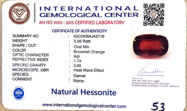 Natural Hessonite (Gomed) | Oval Mix Cut | IGC Certified Certificate No.: IGCDKBAJ42716 image 2