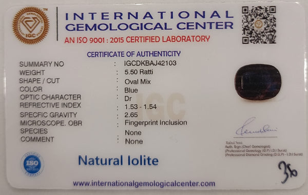 Natural Iolite| Govt. Lab Certified | Oval Mix | Blue withCertificate No.: IGCDKBAJ42103 image 2