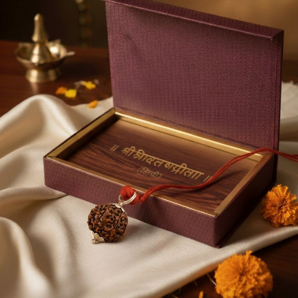 Bhagwat Gita with certified Rudraksha pendant gift box combo – Tushar Gems