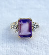 Sophisticated Rectangle Shape Natural Amethyst Ring with Diamonds in 14K Gold image 0