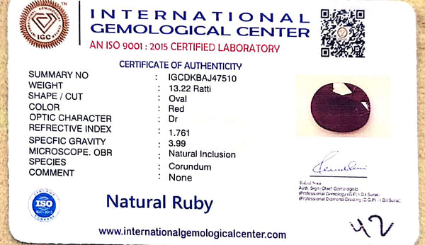 Natural Ruby | Certified Red Corundum Gemstone - Oval Cut Number: IGCDKBAJ47510 image 2