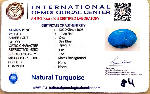 Natural Turquoise | Oval | Sea Blue | Matrix Background | IGC Certified Certification: IGC (IGCDKBAJ44695) image 2