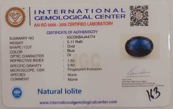 Natural Iolite| Govt. Lab Certified | Oval|Blue withCertificate No.: IGCDKBAJ44774 image 2
