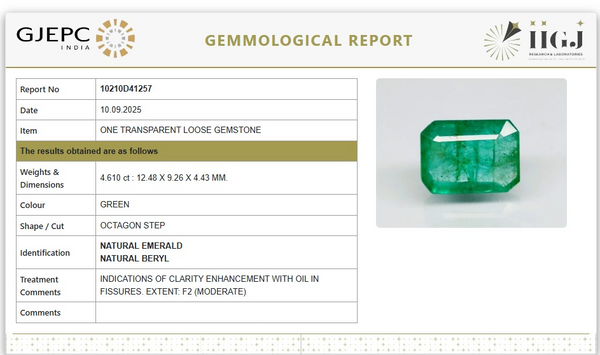 Natural Emerald | Govt. Lab Certified | Octagon Step Cut | Green Report No. 10210D41257 image 1
