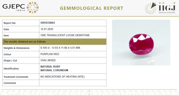 Natural Purplish Red Ruby | Certified Unheated | Oval Mixed Cut Report No. 9581D38683 image 1