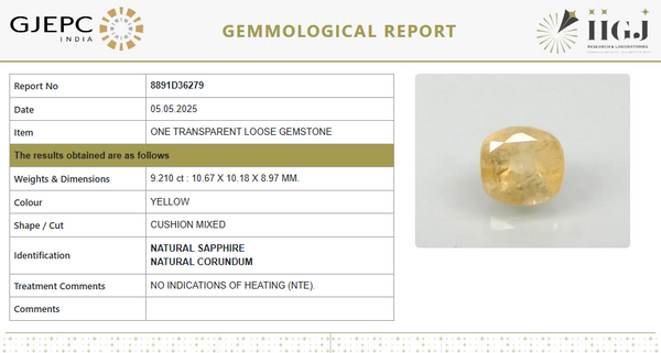 Natural Yellow Sapphire | Cushion Cut | Govt. Lab Certified | 8891D36279 image 1