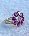 Elegant Natural Rhodolite & Diamond Flower Ring in 14K Gold image 2