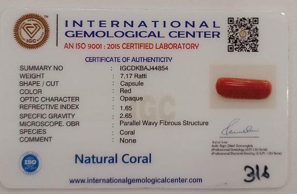 NaturalRed Coral | Certified|Capsule CutGemstone Summary No. IGCDKBAJ44854 image 2