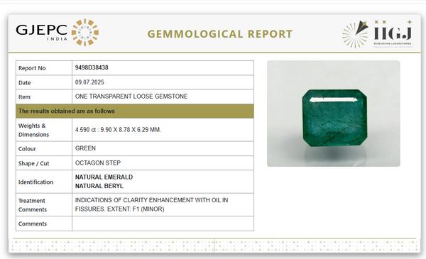 Natural Emerald | Govt. Lab Certified | Octagon StepCut | Green Report No.9498D38438 image 1