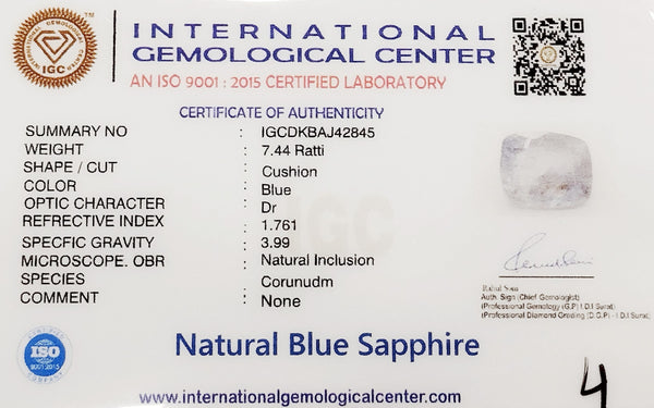 Natural Blue Sapphire | Cushion Cut | Untreated | Govt. Lab Certified image 1