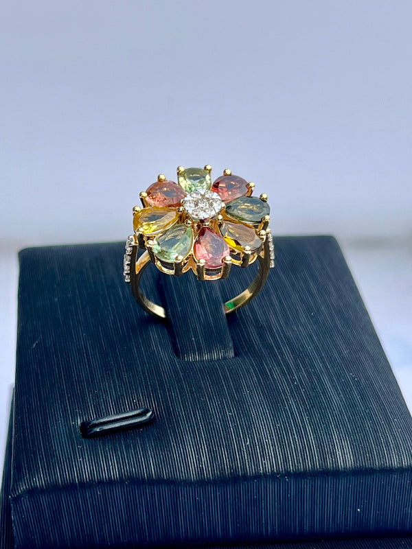 Exquisite Natural Tourmaline & Diamond Ring in 14K Gold image 1