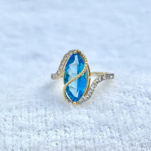 Elegant Natural Blue Topaz in Marquise Shape with Diamonds in 14K Gold Ring image 0