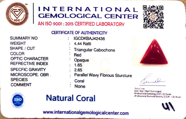 Natural Italian Red Coral | Certified Triangular Cabochon Moonga | Untreated Gemstone IGCDKBAJ42436 image 1