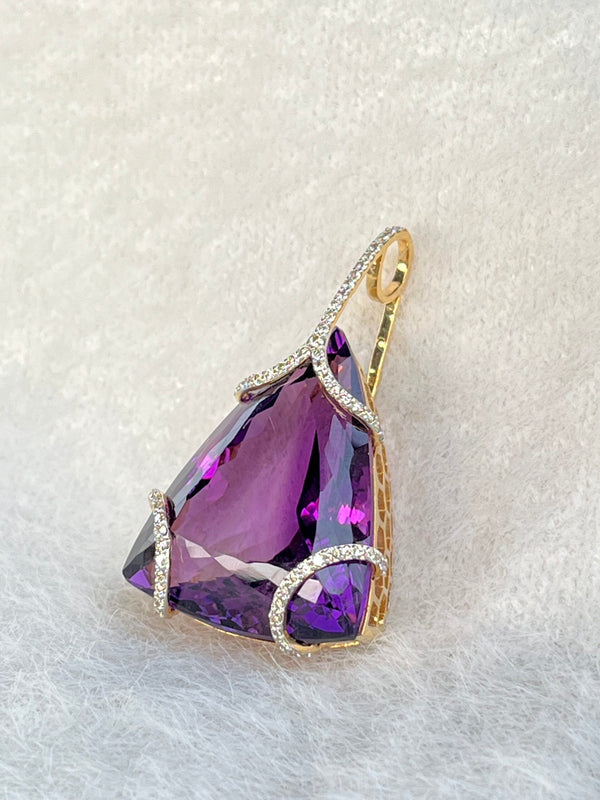 RegalTrio Pendant – 67.05 ct Natural Purple Amethyst with 0.64 ct Diamonds in 14K Gold image 0