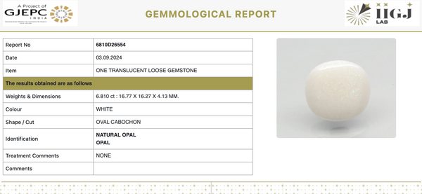 Natural Opal | KB | Oval Cabochon | IIGJ Certified No.: 6810D26554