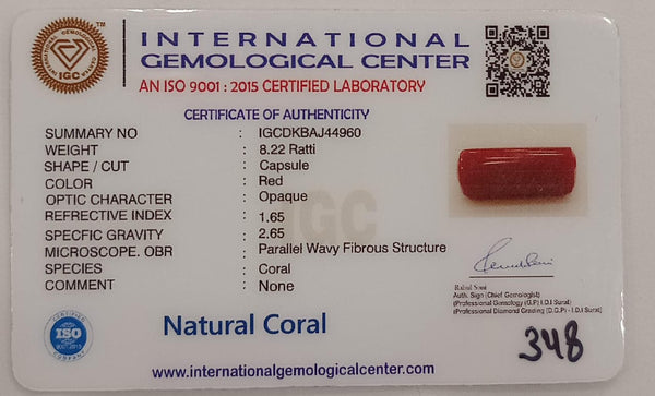 Natural Red Coral | Certified |Capsule Cut Gemstone Summary No. IGCDKBAJ44960 image 2