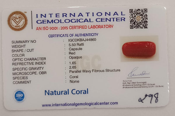 NaturalRed Coral | Certified| Capsule CutGemstone Summary No. IGCDKBAJ44860 image 2