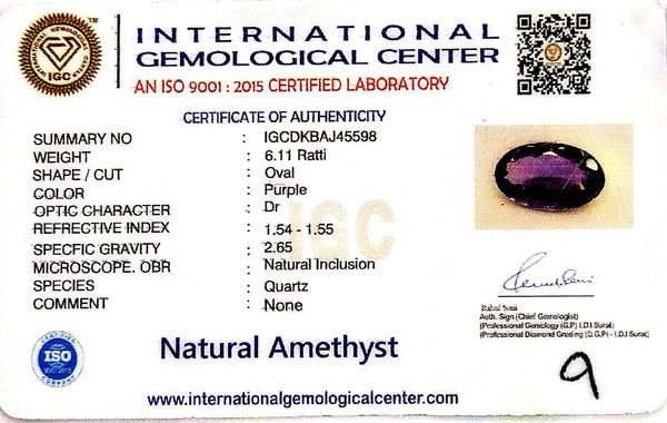 Natural Amethyst | Oval | Lab Certified No. IGCDKBAJ45598 image 2