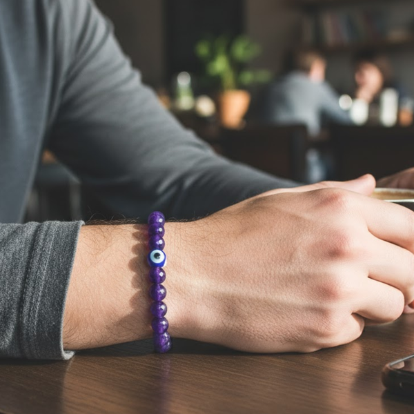 AMETHYST WITH EVIL EYE BRACELET SPIRITUALAWARENESS