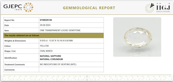 Natural Yellow Sapphire - Transparent | 8.610 ct / 9.57 Ratti | 6758D26146 image 1